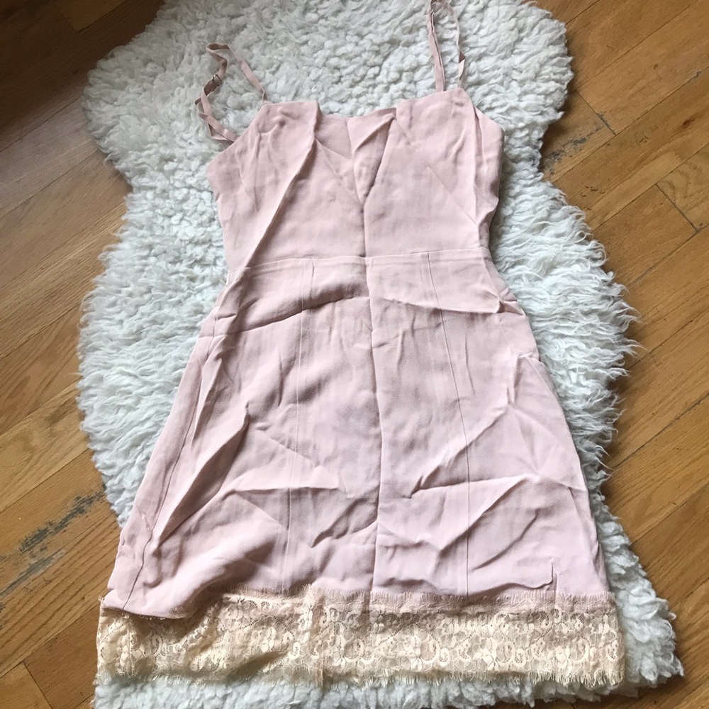 Reformation Light Pink Mini Dress with Cream Lace